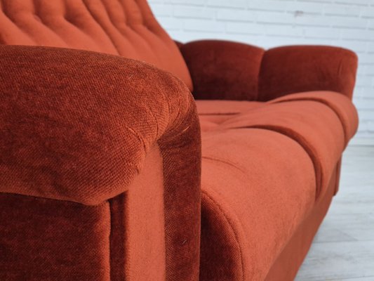 Danish 3 Seater Sofa in Brown-Red Velour, 1980s-TMW-1814774