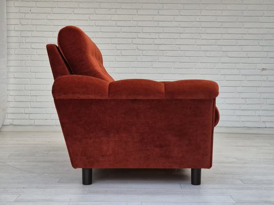 Danish 3 Seater Sofa in Brown-Red Velour, 1980s-TMW-1814774