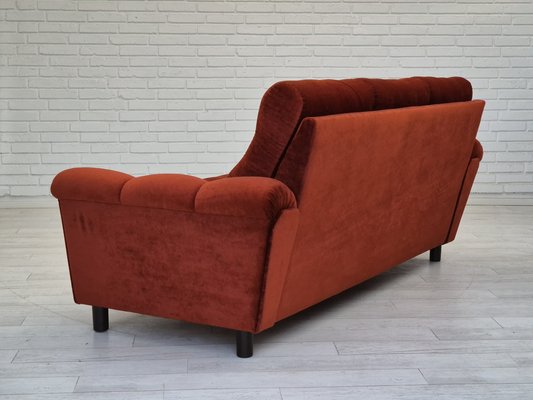 Danish 3 Seater Sofa in Brown-Red Velour, 1980s-TMW-1814774