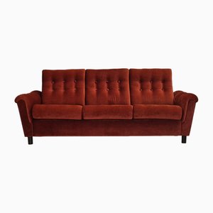 Danish 3 Seater Sofa in Brown-Red Velour, 1980s-TMW-1814774