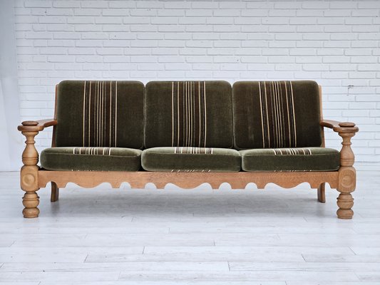 Danish 3-Seater Sofa in Velour and Oak, 1970s-TMW-1783610