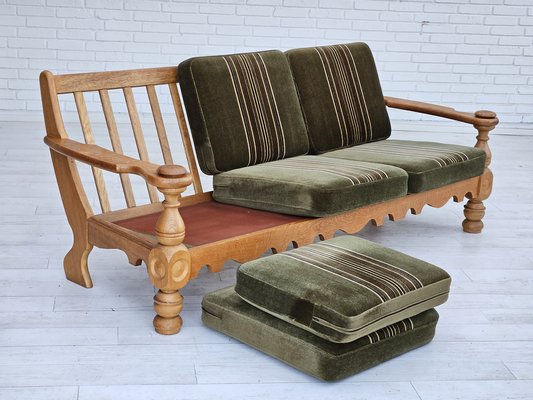 Danish 3-Seater Sofa in Velour and Oak, 1970s-TMW-1783610