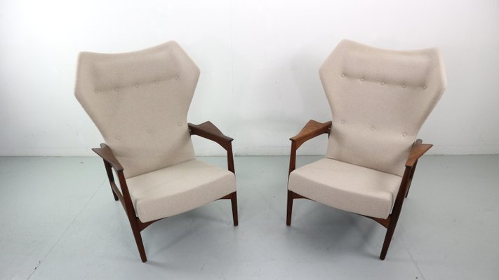 Danish Adjustable Wingback Lounge Chairs in Teak attributed to Ib Kofod Larsen for Bovenkamp, 1950s, Set of 2-DT-2026298