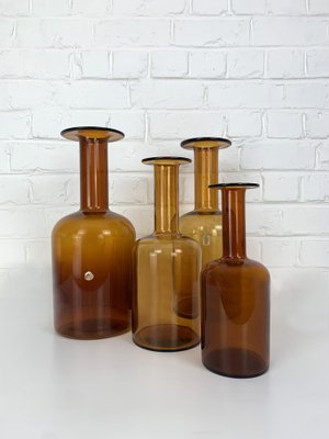 Danish Amber Floor Vases by Otto Brauer for Holmegaard, 1950s, Set of 4-ZM-1796356