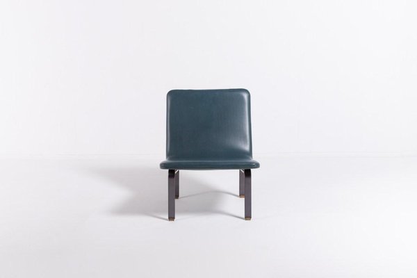 Danish Architectural Lounge Chair in Blue Vinyl Upholstery, 1960s-KMC-1349221