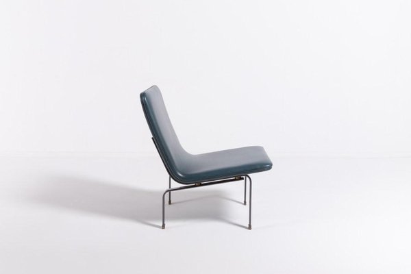 Danish Architectural Lounge Chair in Blue Vinyl Upholstery, 1960s-KMC-1349221