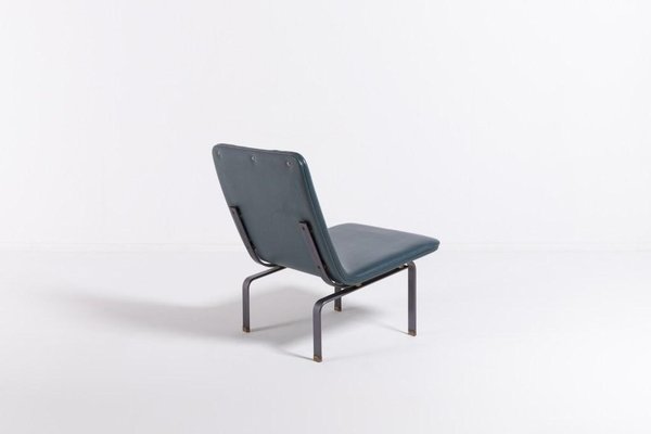 Danish Architectural Lounge Chair in Blue Vinyl Upholstery, 1960s-KMC-1349221