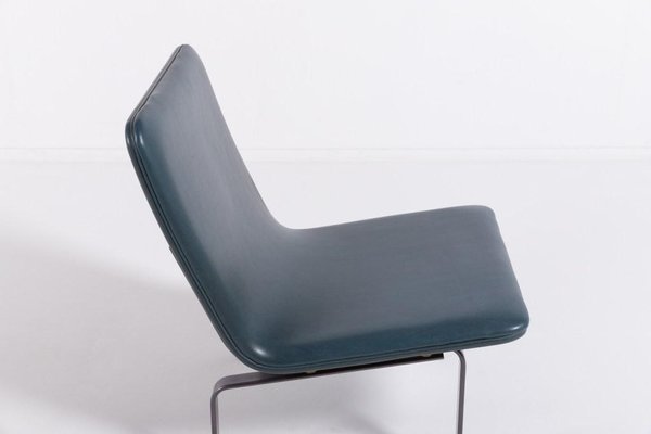 Danish Architectural Lounge Chair in Blue Vinyl Upholstery, 1960s-KMC-1349221