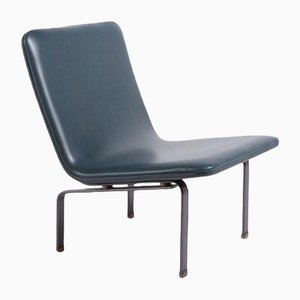 Danish Architectural Lounge Chair in Blue Vinyl Upholstery, 1960s-KMC-1349221