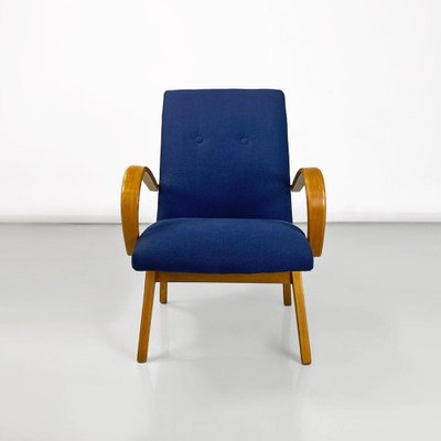 Danish Armchair in Beech & Blue Cotton, 1960s-GDD-1796144