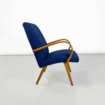 Danish Armchair in Beech & Blue Cotton, 1960s-GDD-1796144