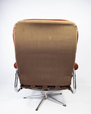 Danish Armchair with Red Leather and Frame of Metal, 1960s-UY-980668