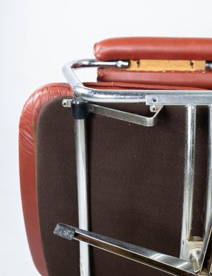 Danish Armchair with Red Leather and Frame of Metal, 1960s-UY-980668