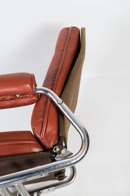 Danish Armchair with Red Leather and Frame of Metal, 1960s-UY-980668