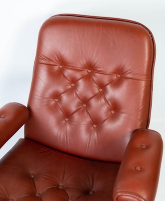 Danish Armchair with Red Leather and Frame of Metal, 1960s-UY-980668