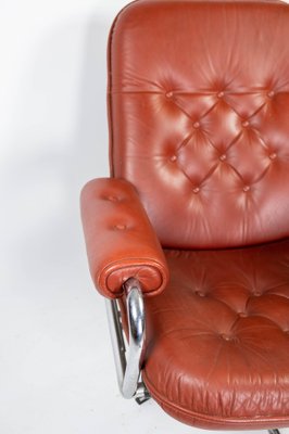 Danish Armchair with Red Leather and Frame of Metal, 1960s-UY-980668