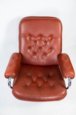 Danish Armchair with Red Leather and Frame of Metal, 1960s-UY-980668