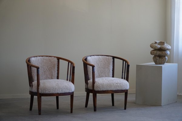 Danish Armchairs in Beech & Lambswool, 1920s, Set of 2-MXF-1703074