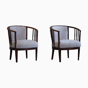 Danish Armchairs in Beech & Lambswool, 1920s, Set of 2-MXF-1703074