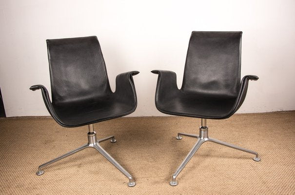 Danish Armchairs in Black Leather and Chromed Steel Model Fk 6725 by Preben Fabricius and Jørgen Kastholm for Walter Knoll, Set of 2-EMB-1760073