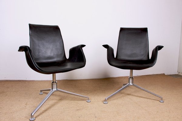 Danish Armchairs in Black Leather and Chromed Steel Model Fk 6725 by Preben Fabricius and Jørgen Kastholm for Walter Knoll, Set of 2-EMB-1760073