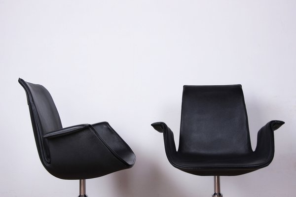 Danish Armchairs in Black Leather and Chromed Steel Model Fk 6725 by Preben Fabricius and Jørgen Kastholm for Walter Knoll, Set of 2-EMB-1760073