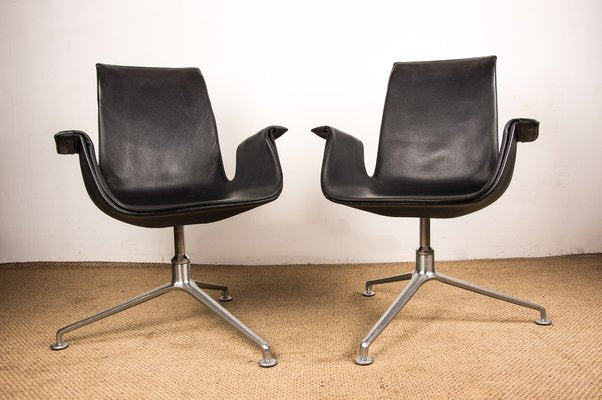 Danish Armchairs in Black Leather and Chromed Steel Model Fk 6725 by Preben Fabricius and Jørgen Kastholm for Walter Knoll, Set of 2-EMB-1760073