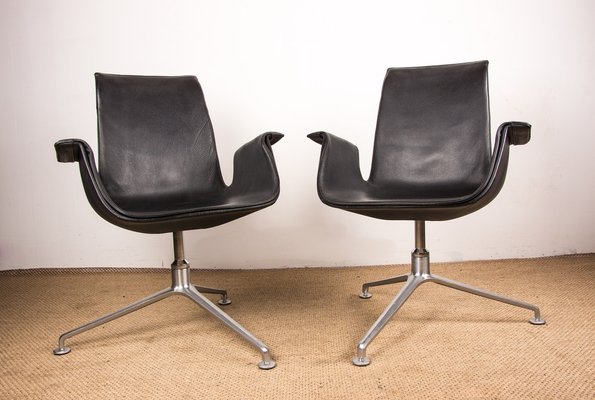 Danish Armchairs in Black Leather and Chromed Steel Model Fk 6725 by Preben Fabricius and Jørgen Kastholm for Walter Knoll, Set of 2-EMB-1760073