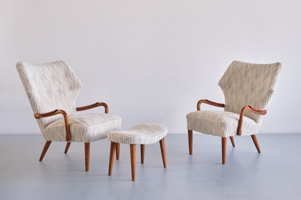 Danish Armchairs in Lelièvre Bouclé, Oak and Teak, 1956, Set of 3-FMT-1778519