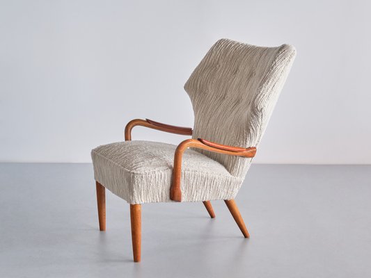 Danish Armchairs in Lelièvre Bouclé, Oak and Teak, 1956, Set of 3-FMT-1778519