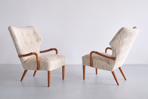 Danish Armchairs in Lelièvre Bouclé, Oak and Teak, 1956, Set of 3-FMT-1778519