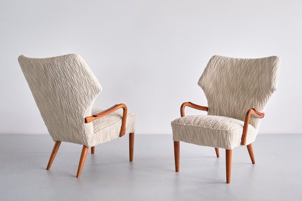 Danish Armchairs in Lelièvre Bouclé, Oak and Teak, 1956, Set of 3-FMT-1778519