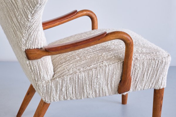 Danish Armchairs in Lelièvre Bouclé, Oak and Teak, 1956, Set of 3-FMT-1778519