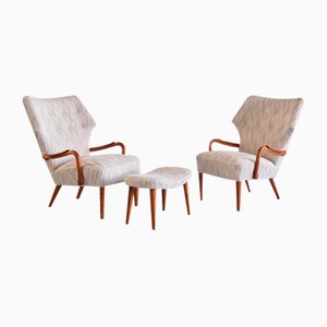 Danish Armchairs in Lelièvre Bouclé, Oak and Teak, 1956, Set of 3-FMT-1778519