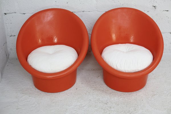 Danish Armchairs in Orange Plastics by Ole Gjerløv-Knudsen & Torben Lind for Orth Plast., 1970, Set of 2-MAO-1338409