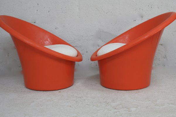 Danish Armchairs in Orange Plastics by Ole Gjerløv-Knudsen & Torben Lind for Orth Plast., 1970, Set of 2-MAO-1338409