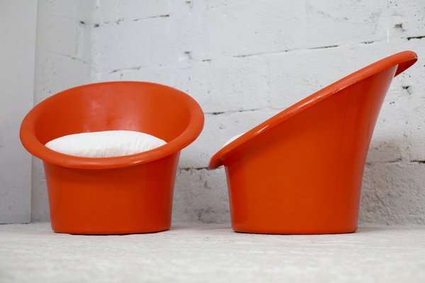 Danish Armchairs in Orange Plastics by Ole Gjerløv-Knudsen & Torben Lind for Orth Plast., 1970, Set of 2-MAO-1338409