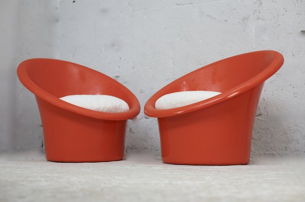 Danish Armchairs in Orange Plastics by Ole Gjerløv-Knudsen & Torben Lind for Orth Plast., 1970, Set of 2-MAO-1338409