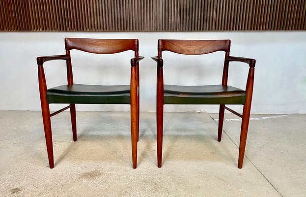 Danish Armchairs in Teak with Leather Seats by H.W. Klein for Bramin, 1960s, Set of 2-JP-1195783