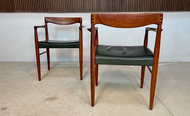 Danish Armchairs in Teak with Leather Seats by H.W. Klein for Bramin, 1960s, Set of 2-JP-1195783