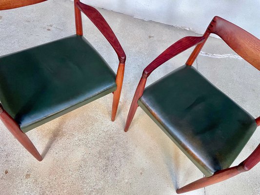 Danish Armchairs in Teak with Leather Seats by H.W. Klein for Bramin, 1960s, Set of 2-JP-1195783