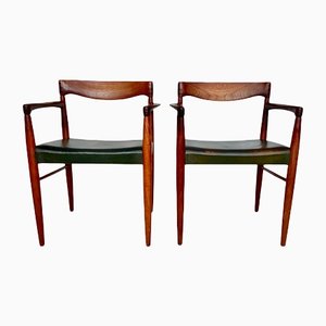 Danish Armchairs in Teak with Leather Seats by H.W. Klein for Bramin, 1960s, Set of 2-JP-1195783