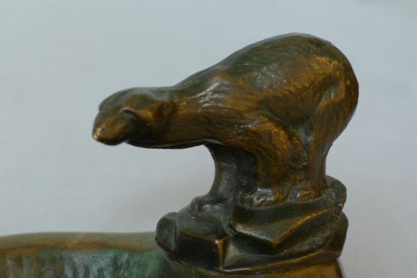 Danish Art Deco Bronze Ashtray with Polar Bear Figurine-VRE-738220