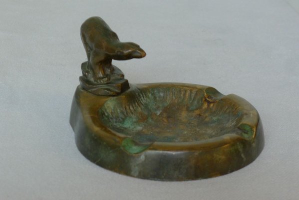 Danish Art Deco Bronze Ashtray with Polar Bear Figurine-VRE-738220