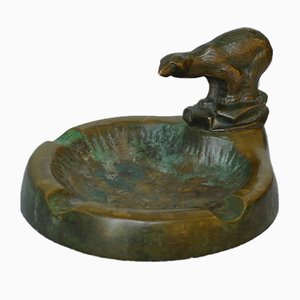 Danish Art Deco Bronze Ashtray with Polar Bear Figurine-VRE-738220