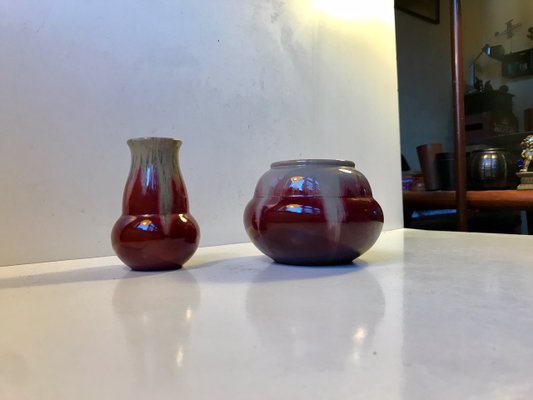 Danish Art Deco Ceramic Oxblood Vases by Daniel Andersen for Michael Andersen & Son, 1930s, Set of 2-LCR-685021