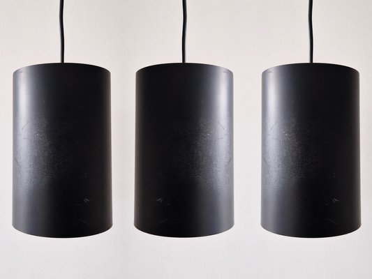 Danish Black Cylinder Pendant Lamps by Eila & John Meiling for Louis Poulsen, 1967, Set of 3-NV-1765316