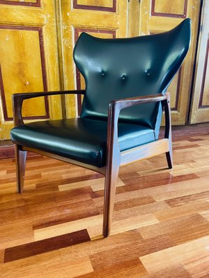 Danish Black Leather and Wood Armchair in the Style of Madsen & Schubell-WQJ-1349008