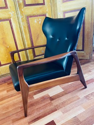 Danish Black Leather and Wood Armchair in the Style of Madsen & Schubell-WQJ-1349008