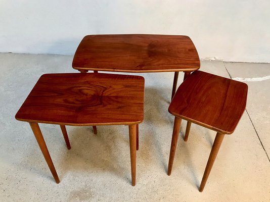 Danish Boat-Shaped Teak Nesting Side Tables, 1960s, Set of 3-JP-971325